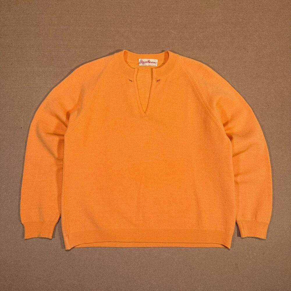 Vintage 60s 70s Jantzen Sweater Orange Knit Pullover Made in Israel Mod Retro M
